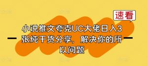 小说推文夸克UC大佬日入3张纯干货分享，解决你的所以问题-沐风资源库