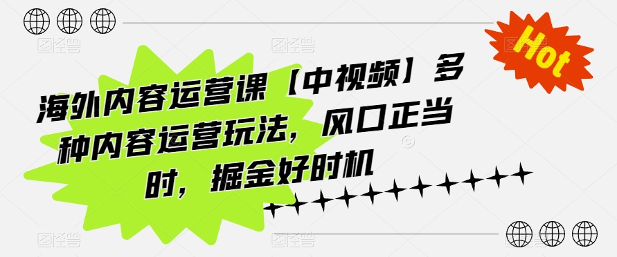 海外内容运营课【中视频】多种内容运营玩法，风口正当时，掘金好时机-沐风资源库