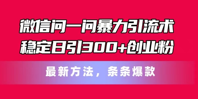 微信问一问暴力引流术，稳定日引300+创业粉，最新方法，条条爆款【揭秘】-沐风资源库