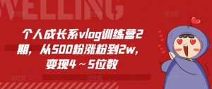 个人成长系vlog训练营2期，从500粉涨粉到2w，变现4～5位数-沐风资源库