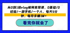 从0到1拍vlog视频变现课，0基础/0经验/一部手机/一个人，每天5分钟，每月多赚1W+-沐风资源库