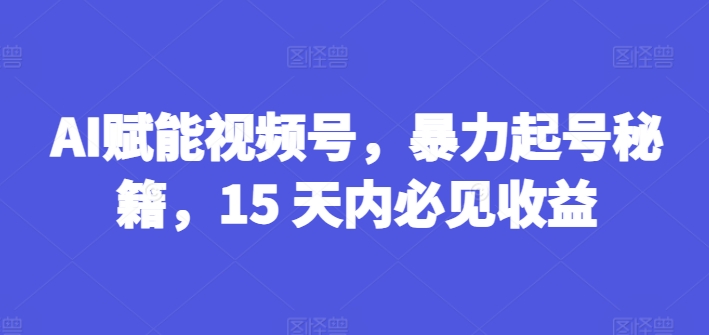 AI赋能视频号，暴力起号秘籍，15 天内必见收益【揭秘】-沐风资源库
