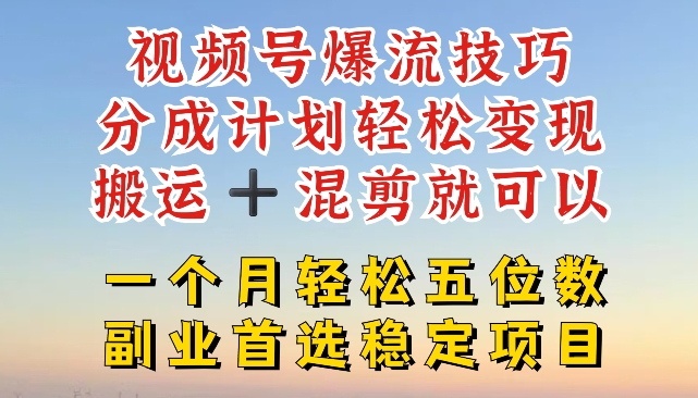 视频号爆流技巧，分成计划轻松变现，搬运 +混剪就可以，一个月轻松五位数稳定项目【揭秘】-沐风资源库