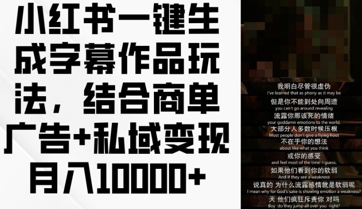 小红书一键生成字幕作品玩法，结合商单广告+私域变现月入1w+【揭秘】-沐风资源库