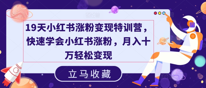 19天小红书涨粉变现特训营，快速学会小红书涨粉，月入十万轻松变现-沐风资源库