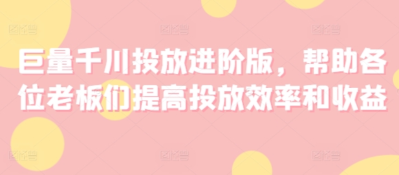 巨量千川投放进阶版，帮助各位老板们提高投放效率和收益-沐风资源库