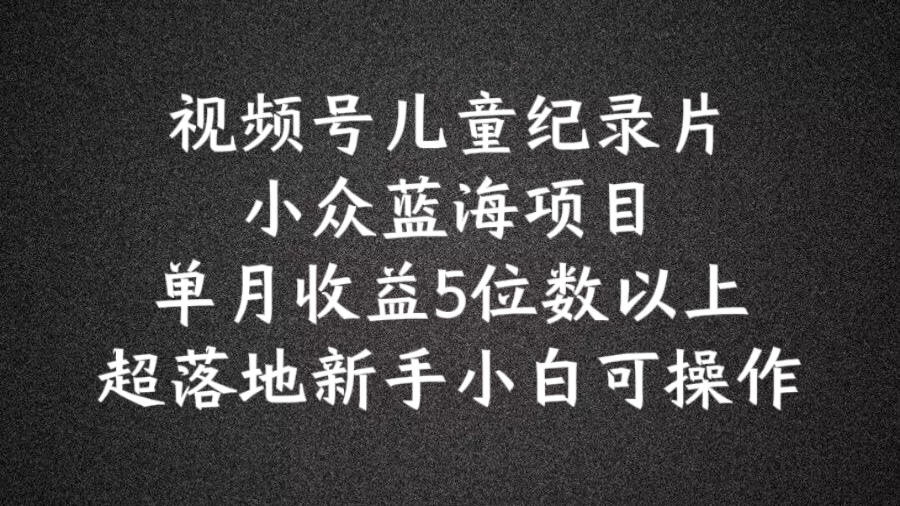 2024蓝海项目视频号儿童纪录片科普，单月收益5位数以上，新手小白可操作【揭秘】-沐风资源库