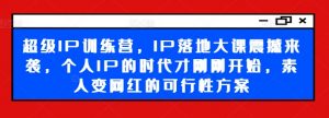 超级IP训练营，IP落地大课震撼来袭，个人IP的时代才刚刚开始，素人变网红的可行性方案-沐风资源库