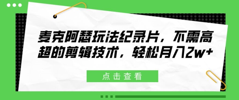 麦克阿瑟玩法纪录片，不需高超的剪辑技术，轻松月入2w+【揭秘】-沐风资源库