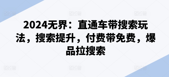 2024无界：直通车带搜索玩法，搜索提升，付费带免费，爆品拉搜索-沐风资源库