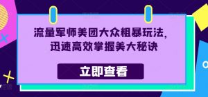 流量军师美团大众粗暴玩法，迅速高效掌握美大秘诀-沐风资源库