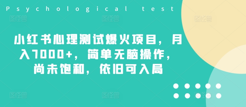 小红书心理测试爆火项目,月入7000+,简单无脑操作,尚未饱和,依旧可入局-沐风资源库