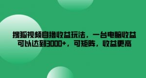 搜狐视频自撸收益玩法，一台电脑收益可以达到3k+，可矩阵，收益更高【揭秘】-沐风资源库