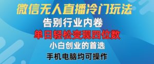 微信无人直播冷门玩法，告别行业内卷，单日轻松变现四位数，小白的创业首选【揭秘】-沐风资源库