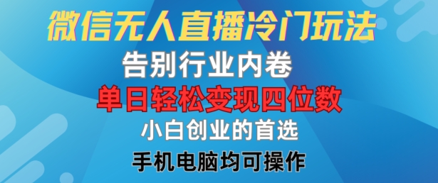 微信无人直播冷门玩法，告别行业内卷，单日轻松变现四位数，小白的创业首选【揭秘】-沐风资源库