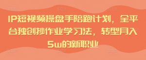 IP短视频操盘手陪跑计划，全平台独创抄作业学习法，转型月入5w的新职业-沐风资源库