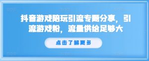 抖音游戏陪玩引流专题分享，引流游戏粉，流量供给足够大-沐风资源库