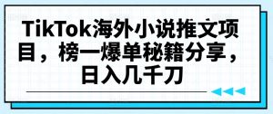TikTok海外小说推文项目，榜一爆单秘籍分享，日入几千刀-沐风资源库