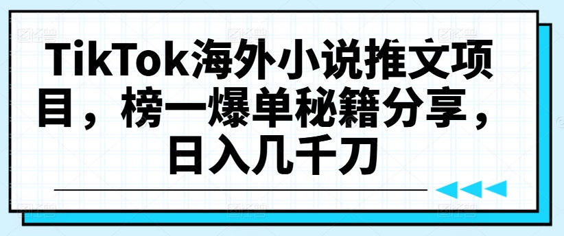 TikTok海外小说推文项目，榜一爆单秘籍分享，日入几千刀-沐风资源库