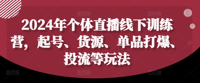 2024年个体直播训练营，起号、货源、单品打爆、投流等玩法-沐风资源库