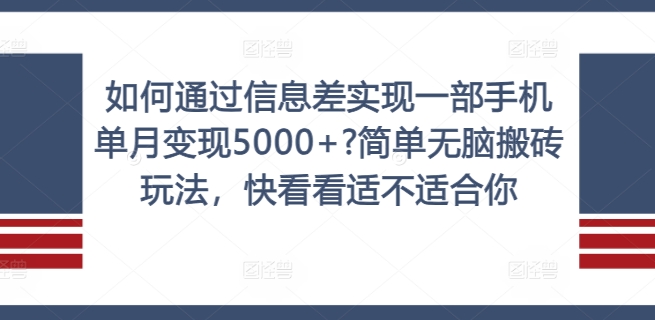 如何通过信息差实现一部手机单月变现5000+?简单无脑搬砖玩法，快看看适不适合你【揭秘】-沐风资源库