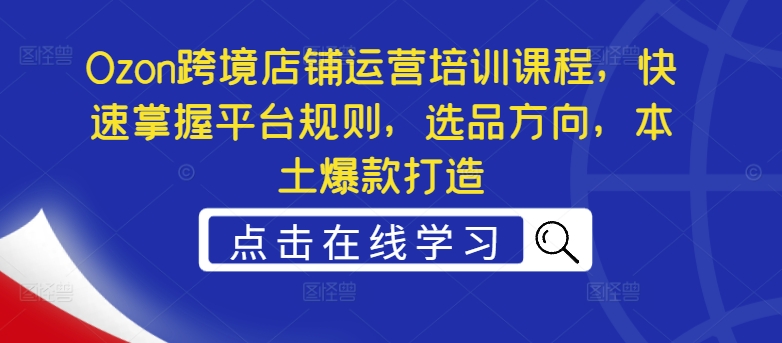 Ozon跨境店铺运营培训课程，快速掌握平台规则，选品方向，本土爆款打造-沐风资源库