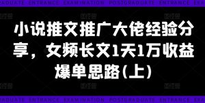 小说推文推广大佬经验分享，女频长文1天1万收益爆单思路(上)-沐风资源库