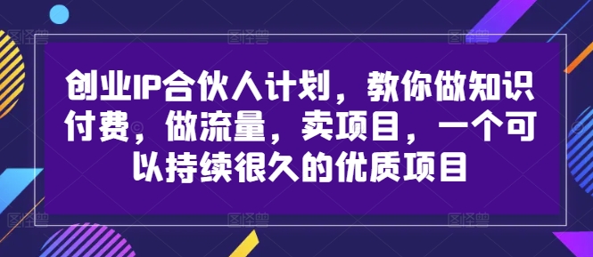 创业IP合伙人计划，教你做知识付费，做流量，卖项目，一个可以持续很久的优质项目-沐风资源库