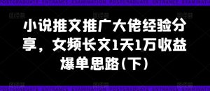 小说推文推广大佬经验分享，女频长文1天1万收益爆单思路(下)-沐风资源库