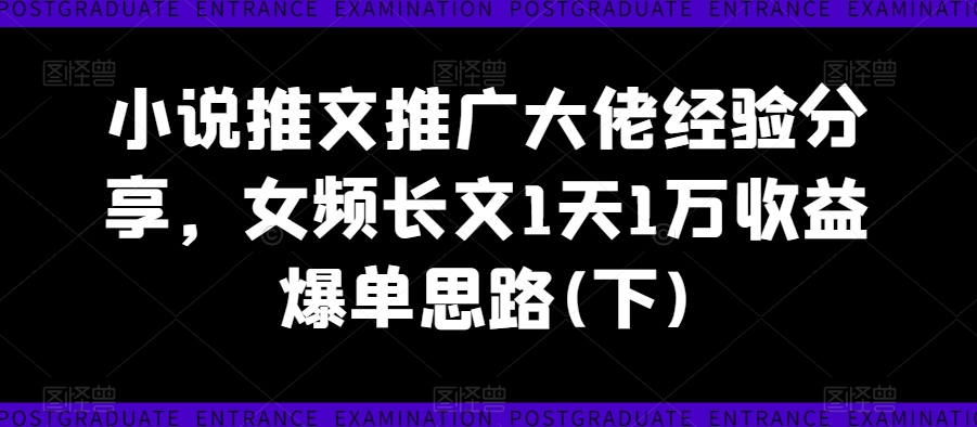 小说推文推广大佬经验分享，女频长文1天1万收益爆单思路(下)-沐风资源库