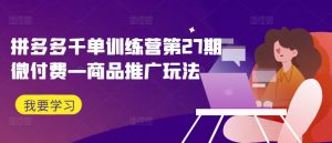 拼多多千单训练营第27期微付费—商品推广玩法-沐风资源库
