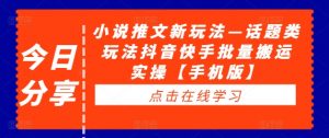 小说推文新玩法—话题类玩法抖音快手批量搬运实操【手机版】-沐风资源库