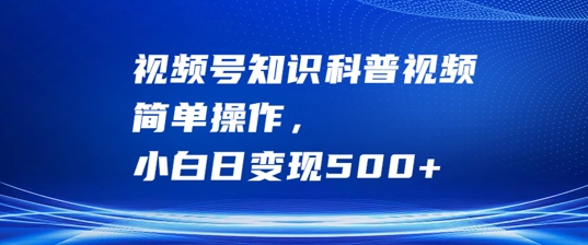 视频号知识科普视频，简单操作，小白日变现500+【揭秘】-沐风资源库