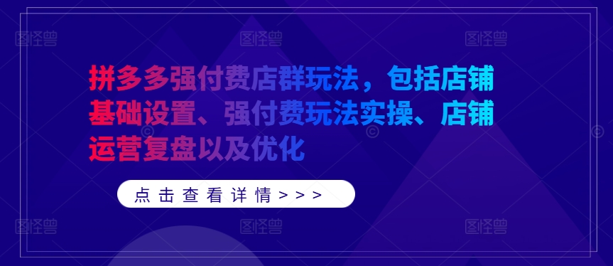 拼多多强付费店群玩法，包括店铺基础设置、强付费玩法实操、店铺运营复盘以及优化-沐风资源库