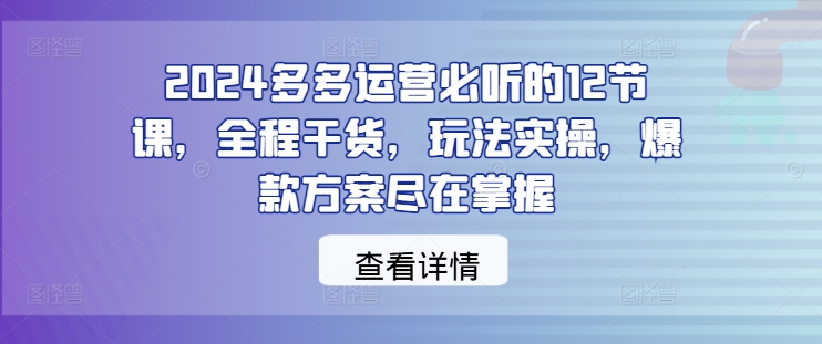 2024多多运营必听的12节课，全程干货，玩法实操，爆款方案尽在掌握-沐风资源库