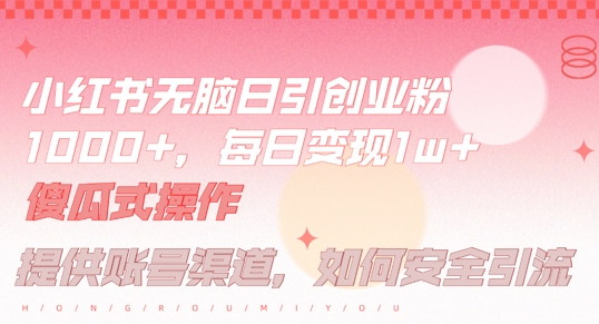 小红书无脑每日引流创业粉500+，小白每天只花半小时，躺赚长尾收益【揭秘】-沐风资源库