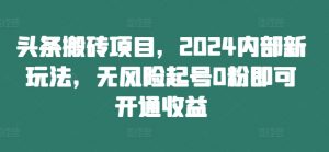 头条搬砖项目，2024内部新玩法，无风险起号0粉即可开通收益-沐风资源库