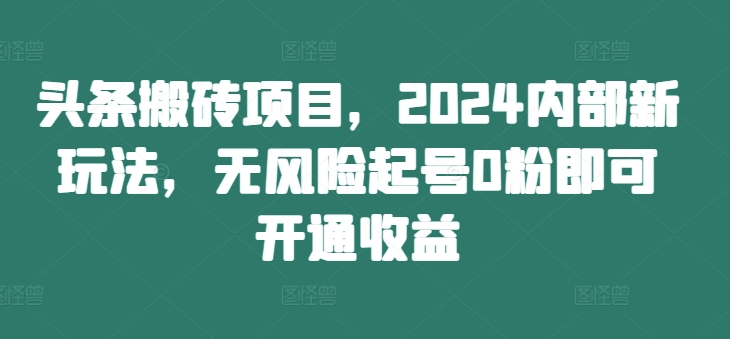 头条搬砖项目,2024内部新玩法,无风险起号0粉即可开通收益-沐风资源库