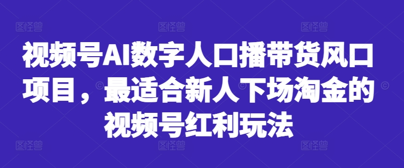 视频号AI数字人口播带货风口项目，最适合新人下场淘金的视频号红利玩法-沐风资源库
