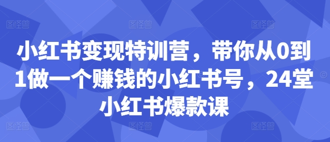 小红书变现特训营，带你从0到1做一个赚钱的小红书号，24堂小红书爆款课-沐风资源库