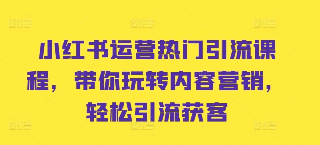 小红书运营热门引流课程，带你玩转内容营销，轻松引流获客-沐风资源库