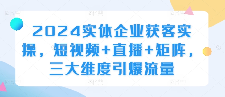 2024实体企业获客实操，短视频+直播+矩阵，三大维度引爆流量-沐风资源库