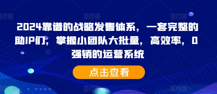 2024靠谱的战略发售体系，一套完整的助IP们，掌握小团队大批量，高效率，0 强销的运营系统-沐风资源库