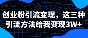 创业粉引流变现，这三种引流方法给我变现3W+【揭秘】-沐风资源库
