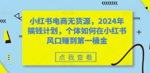小红书电商无货源，2024年搞钱计划，个体如何在小红书风口赚到第一桶金-沐风资源库