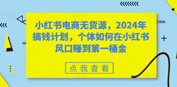 小红书电商无货源，2024年搞钱计划，个体如何在小红书风口赚到第一桶金-沐风资源库