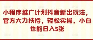 小程序推广计划抖音新出玩法,官方大力扶持,轻松实操,小白也能日入5张【揭秘】-沐风资源库