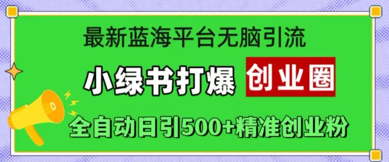 最新蓝海平台无脑引流,小绿书打爆创业圈,全自动日引500+精准创业粉-沐风资源库