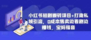 小红书短剧搬砖项目+打造私域引流，0成本售卖边看剧边赚钱，宝妈福音【揭秘】-沐风资源库