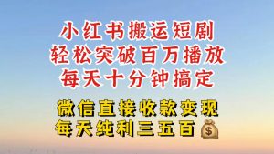 小红书搬运热门短剧，轻松爆流百万播放，每天引流几十人，搞个大几百块真的很简单-沐风资源库